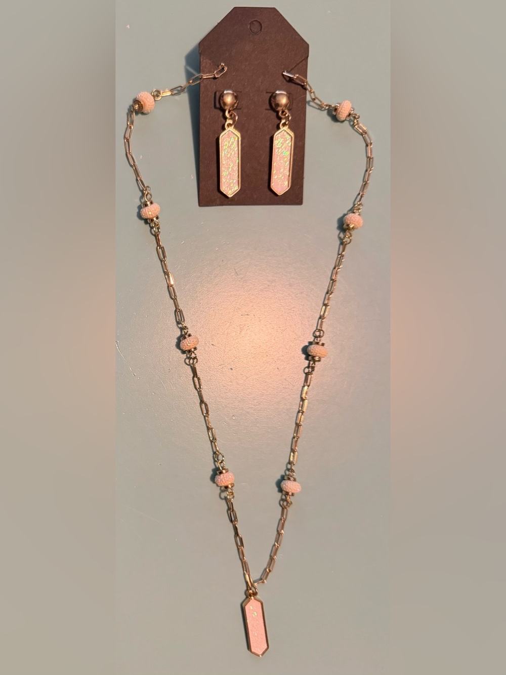 Gold-Tone Necklace & Earring Set with Cream Druzy Pendants & Accents